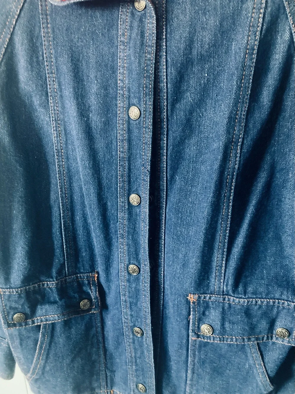 VALLEY CO SZ L Women's Denim Jacket with Red Plaid Collar 100% cotton VINTAGE